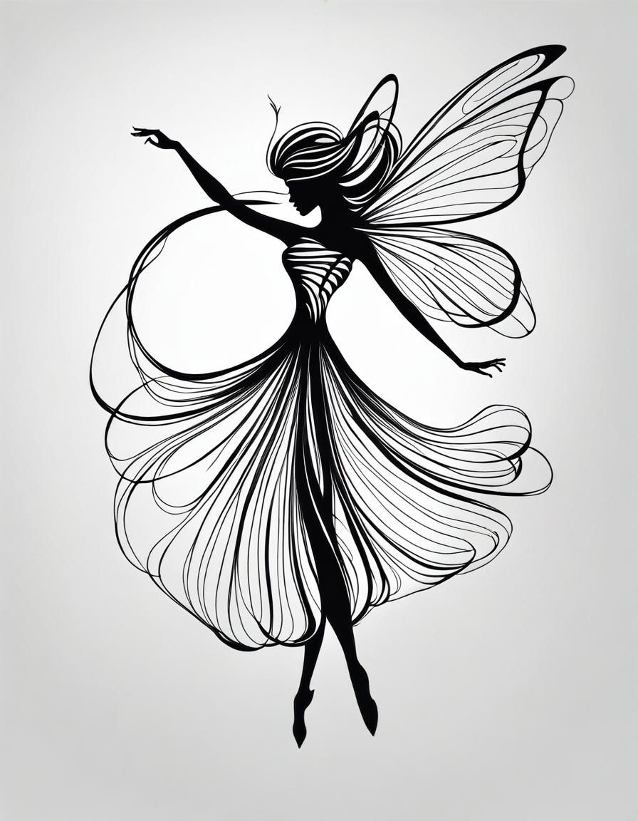 Minimalist Abstract Line Art of Dancing Fairy