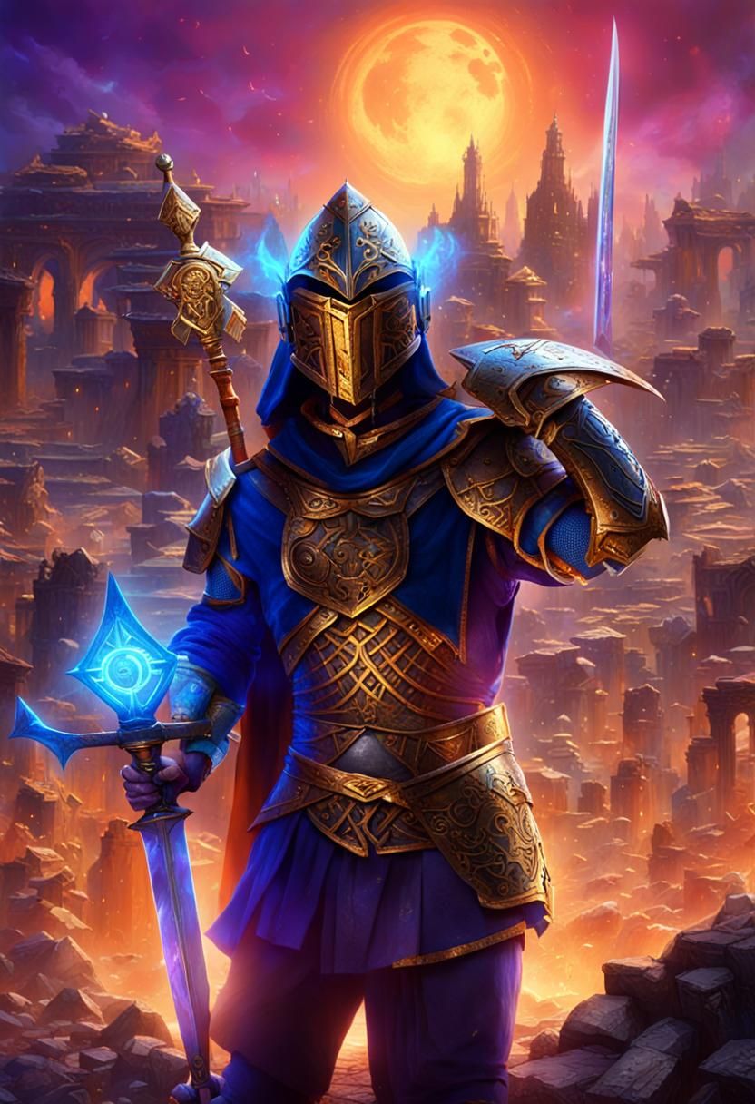 Fantasy Champion in Ruined City: Digital Matte Painting