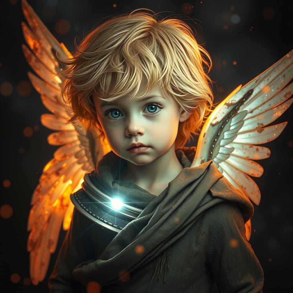 Cyborg Cherub Angel with Bioluminescent Accents