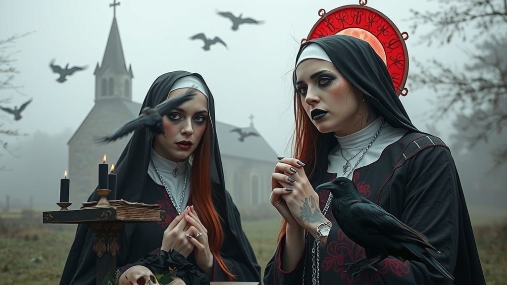 Gothic Vampire Nuns in a Dark, Misty Forest