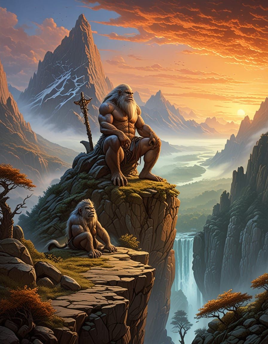 Rock Troll King Reigns Over Majestic Sunset Mountain