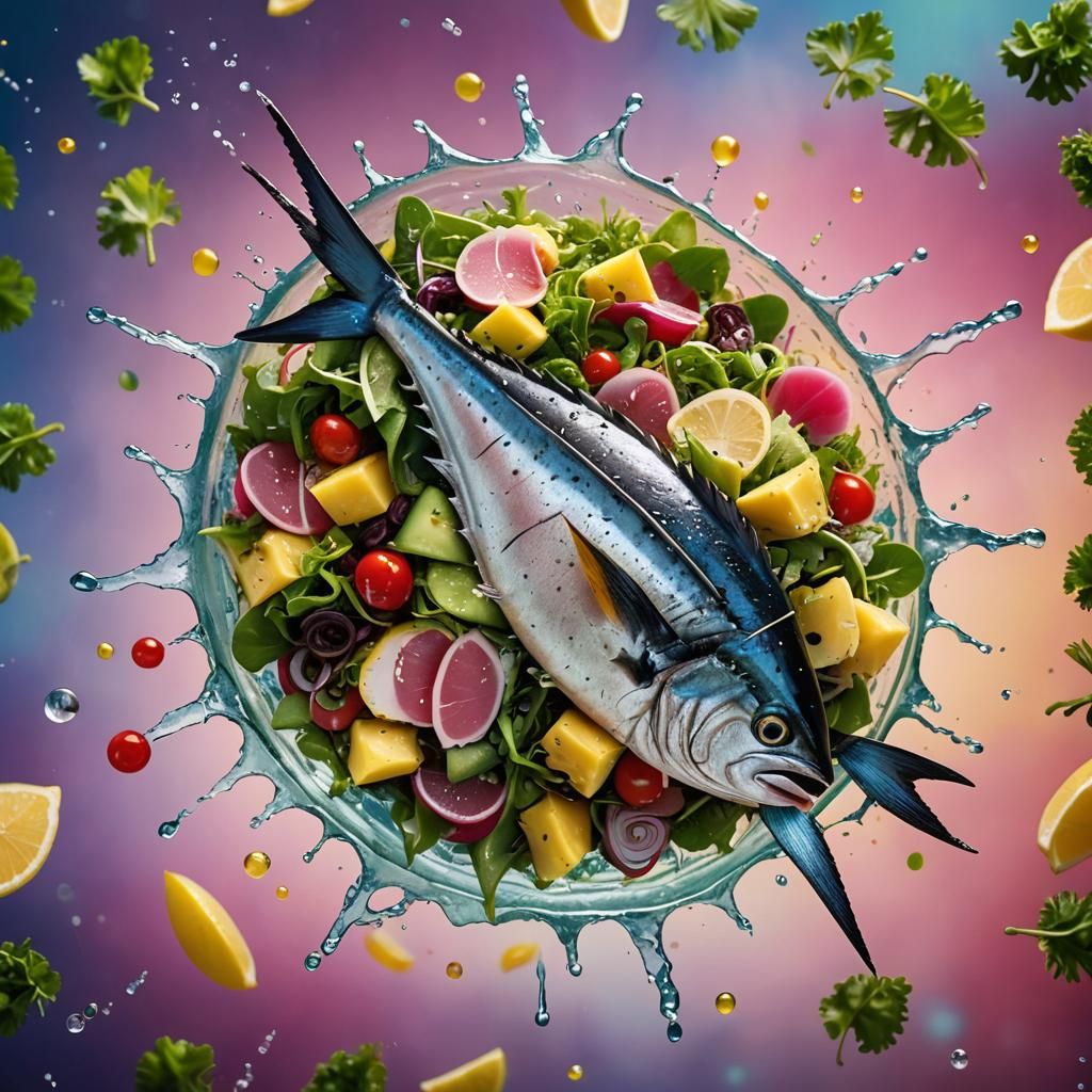 Hyperrealistic Tuna Dish with Fresh Salad
