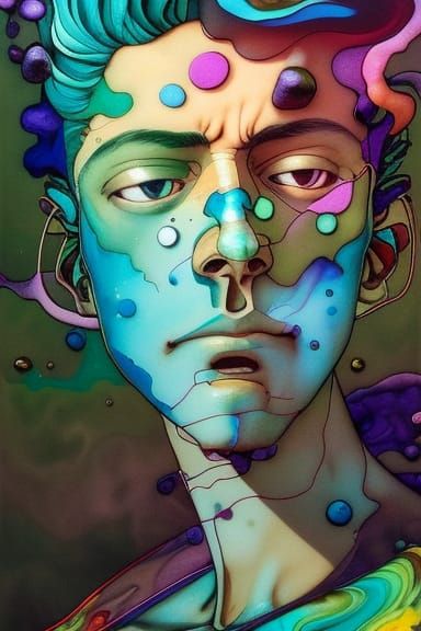 Psychedelic Vaporwave Portrait of a Young Man