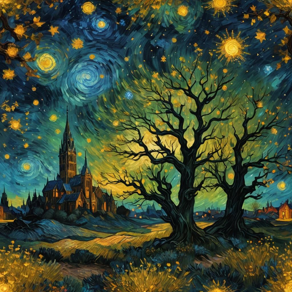 Pintura al óleo imagen artística de vincent van gogh que pinta la noche de las estrellas