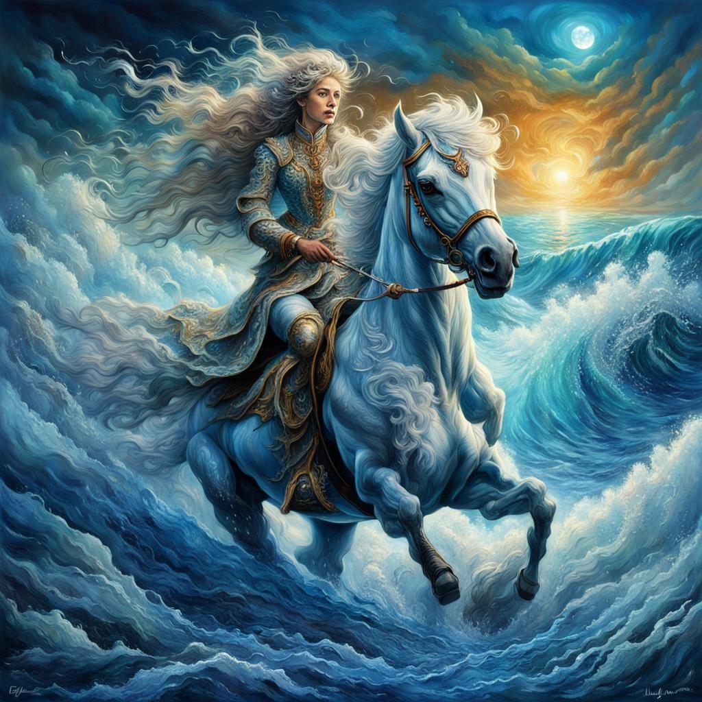 Ice Queen on Water Horse in Fantastical Realism