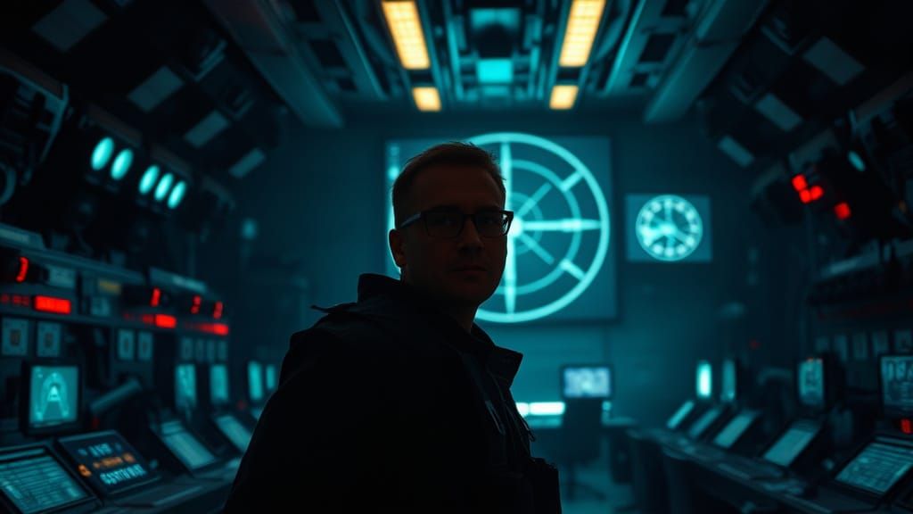 Gritty Military Command Center in a Dimly Lit High-Tech Aest...