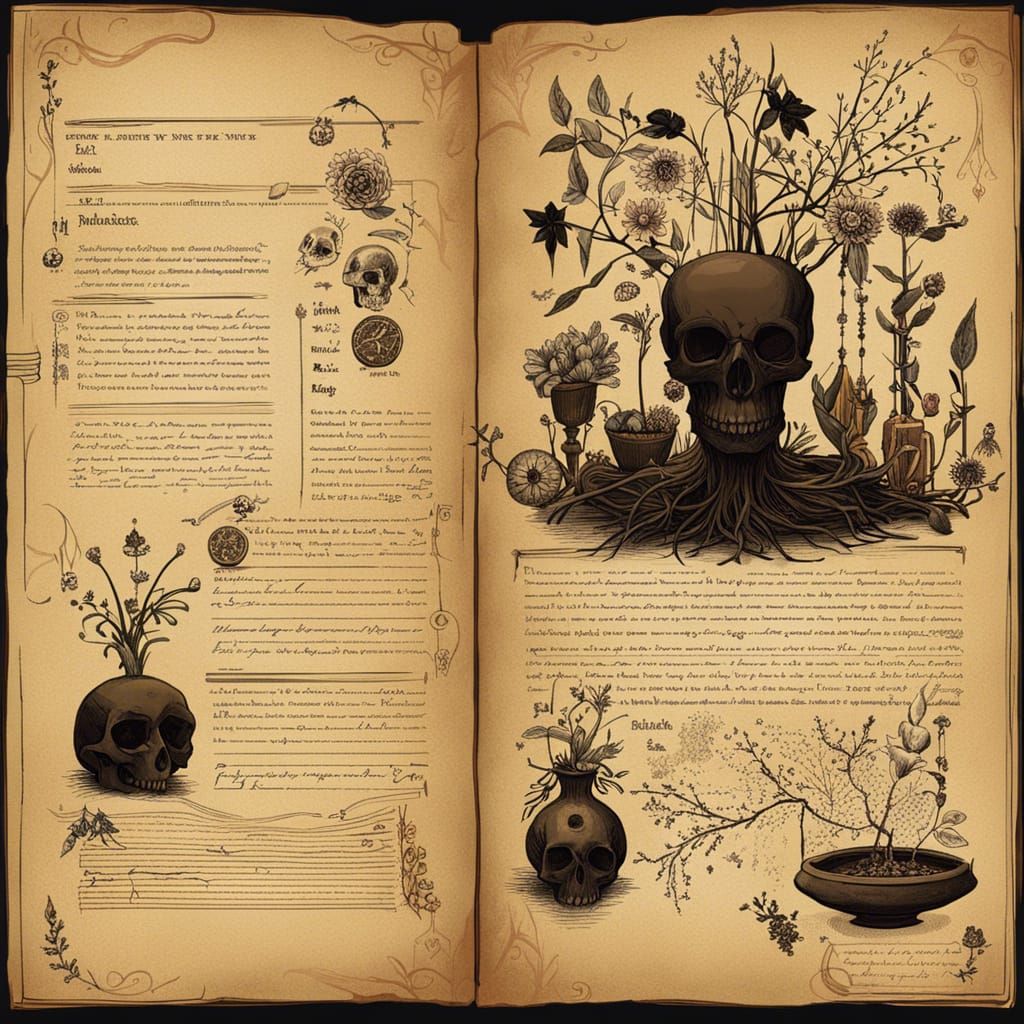 Witch's Notebook Page: Sinister Flowers and Runes