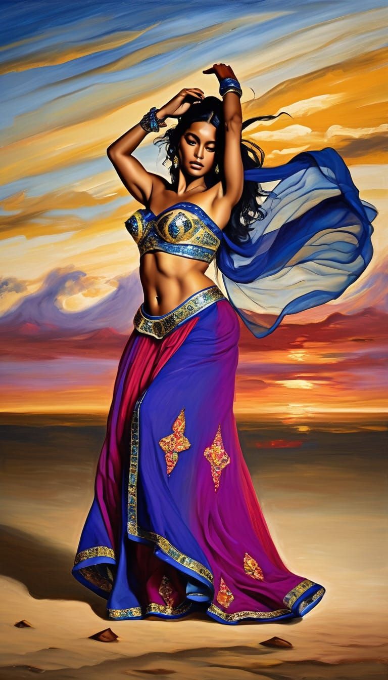 Elegant Belly Dancer in Vibrant, Ornate Costume