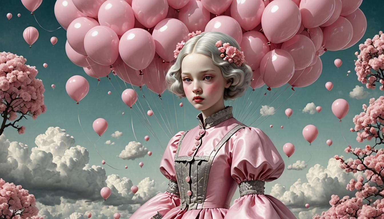 Pink Blossoms in Ephemera Style Digital Art