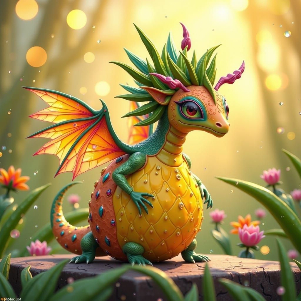 Vibrant Miniature Dragon with Pineapple Body in Whimsical St...