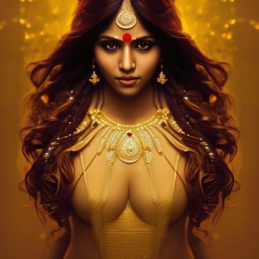Golden Goddess Portrait with Red Diamonds