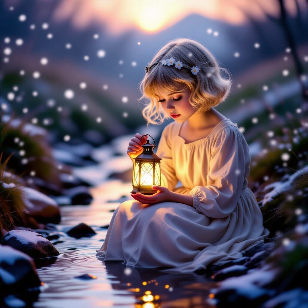 Dreamlike Cosette With Magical Lantern by Stream