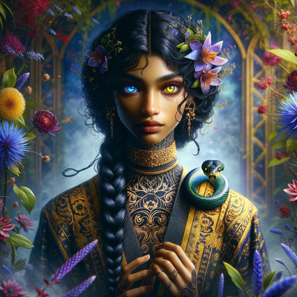 Fantasy Woman with Snake in Unreal Engine Style