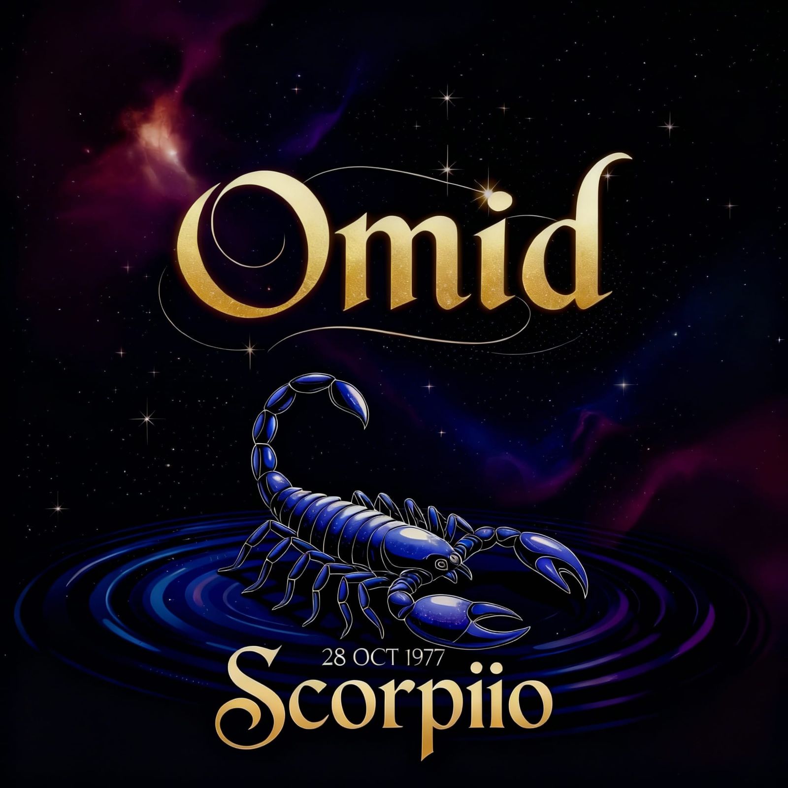 Mystical Golden Calligraphy OMID Wallpaper with Celestial Sc...