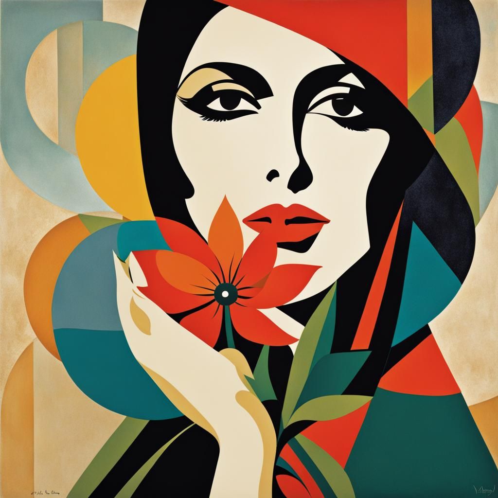Fayrouz Portrait in Cubist Style with Flower