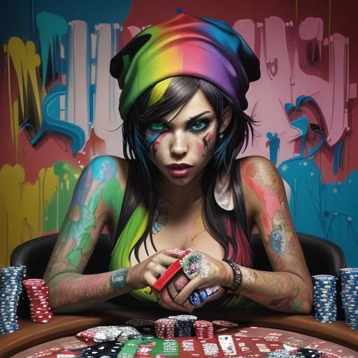 Poker Cards in Casino: Graffiti Art Style