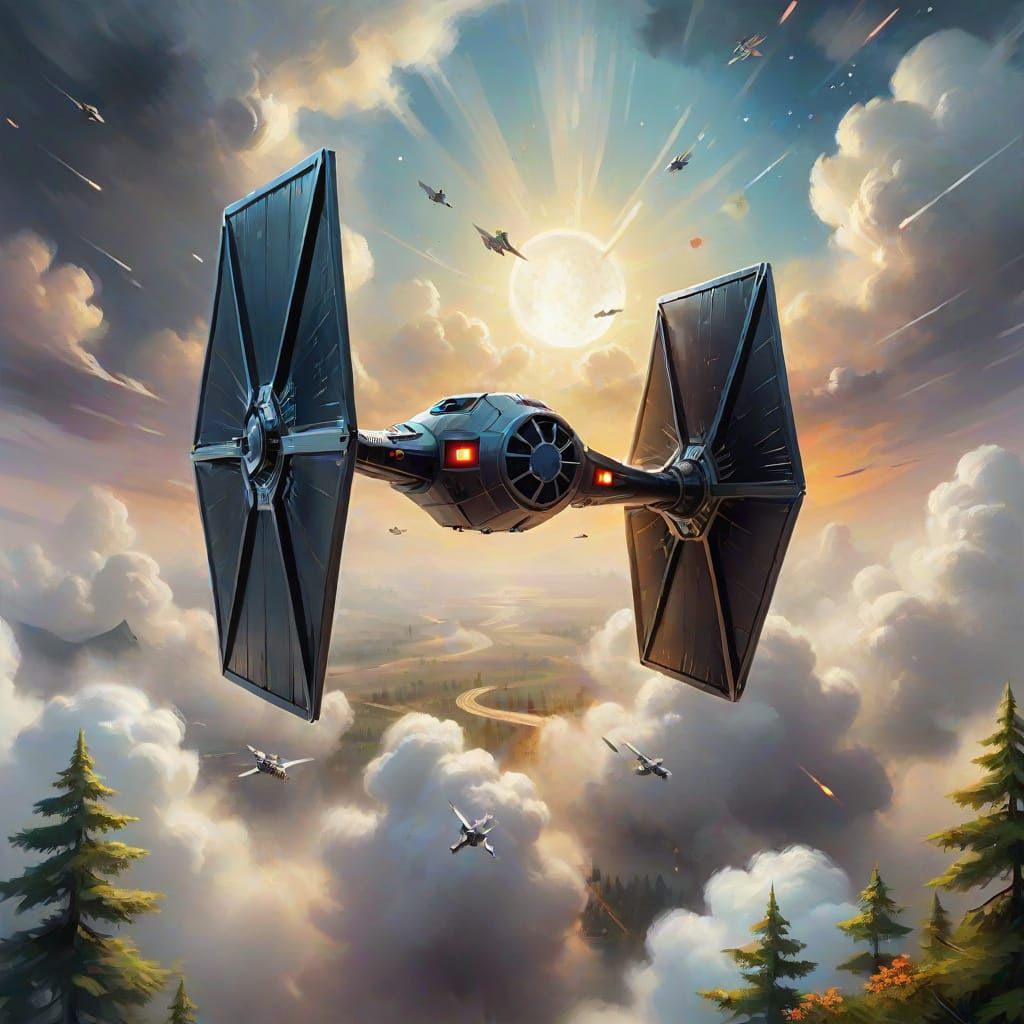 TIE Fighter Soaring Through Mystical Clouds