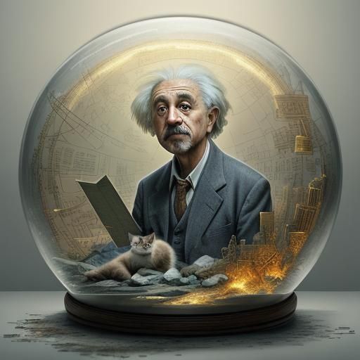 Einstein and Schroedinger's Cat: Impressionist Concept Art