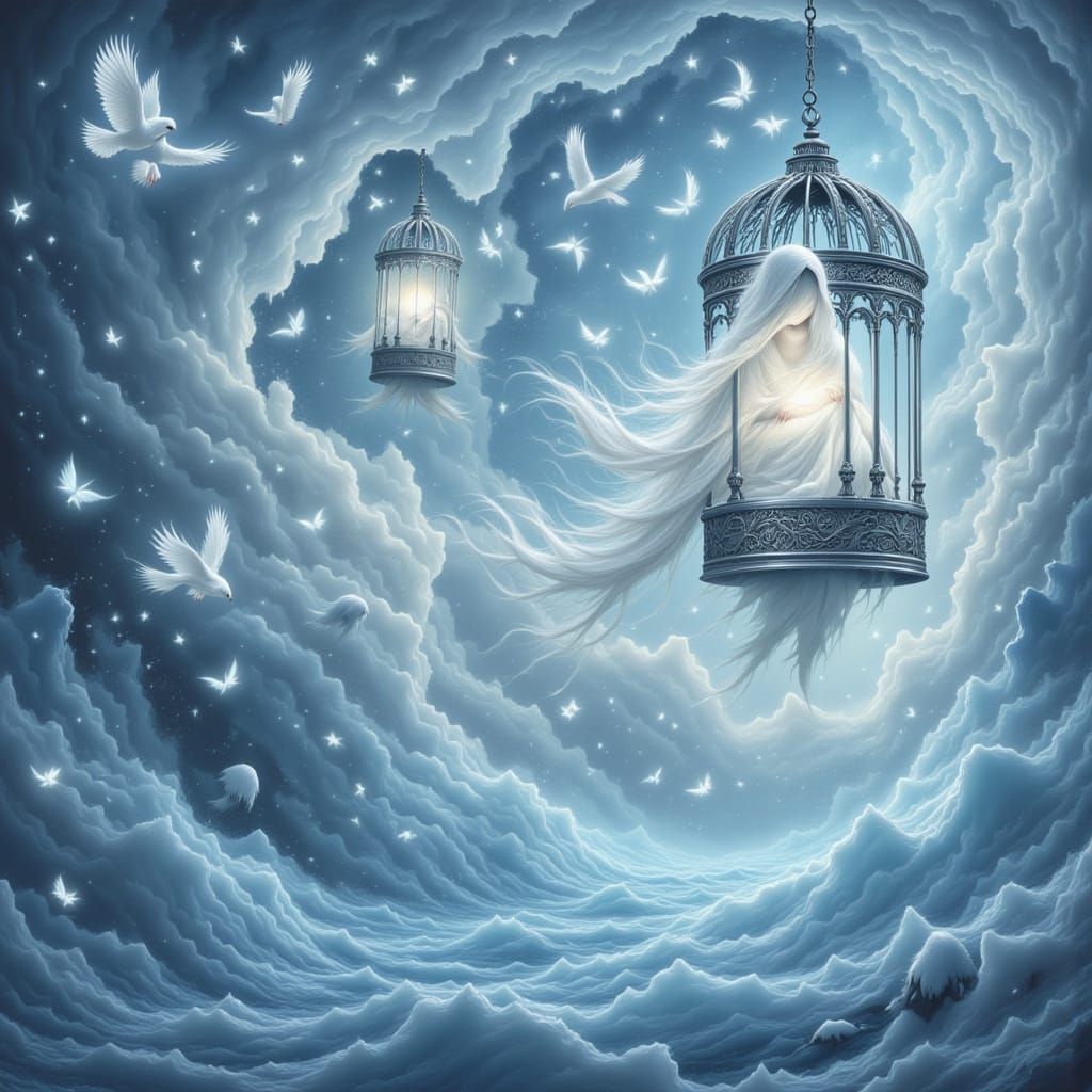 Ethereal Winter Dreamscape with Serene Woman