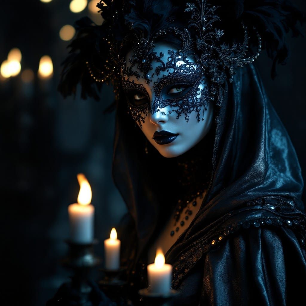 Mysterious Woman in Elegant Mask and Cloak