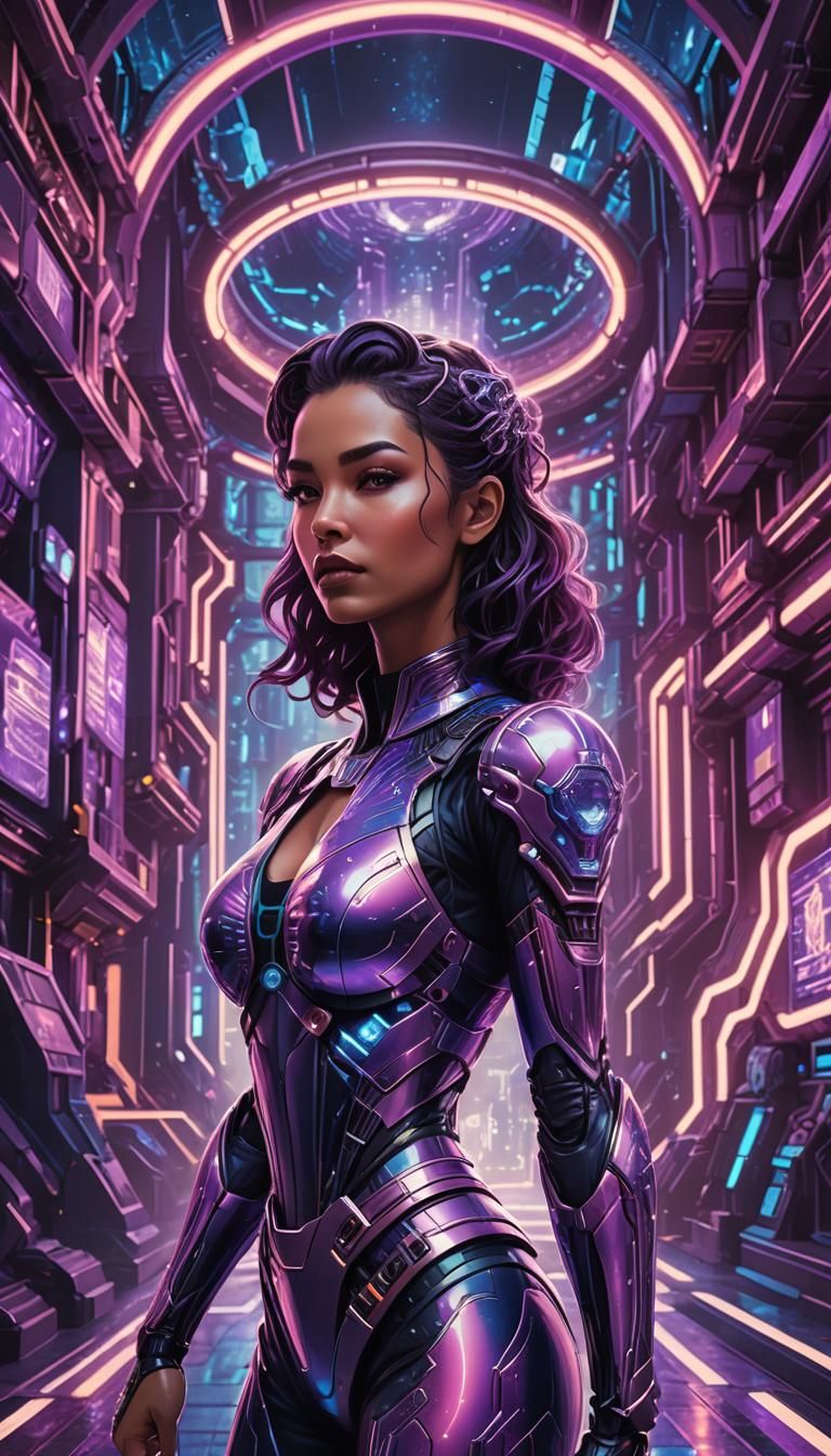 Futuristic Sci-Fi Woman in Dynamic Pin-Up Pose