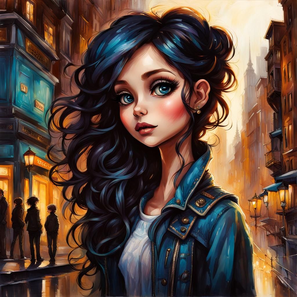 Anime Girl Portrait in Impasto Gouache Style