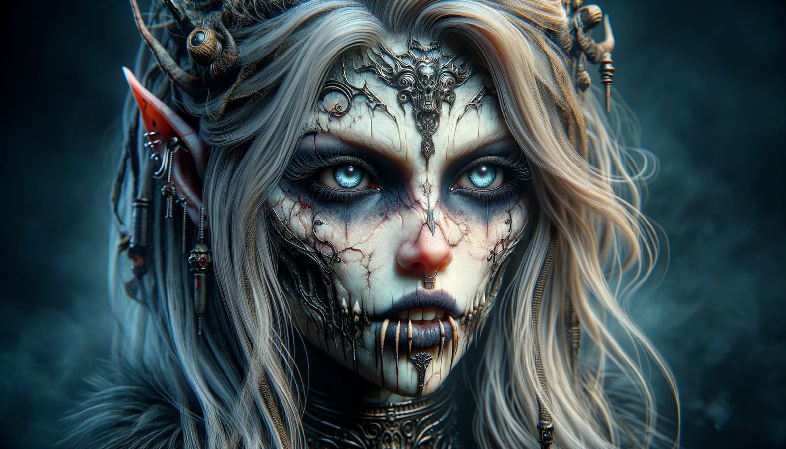 Detailed Bio-Punk Draug-Troll Portrait in Gothic Style