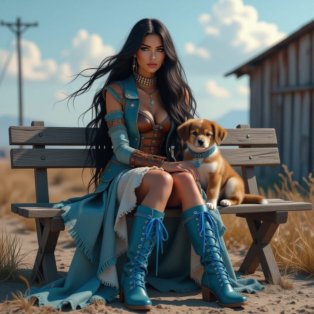 Futuristic Woman with Puppy in Photorealistic 3D