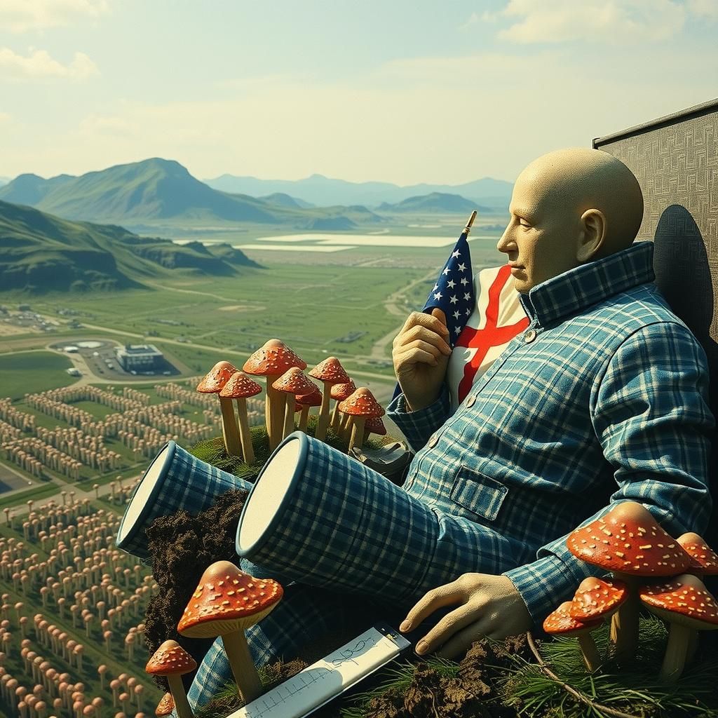 Porcelain Bureaucrats Count Mushrooms: Dystopian Mixed-Media...