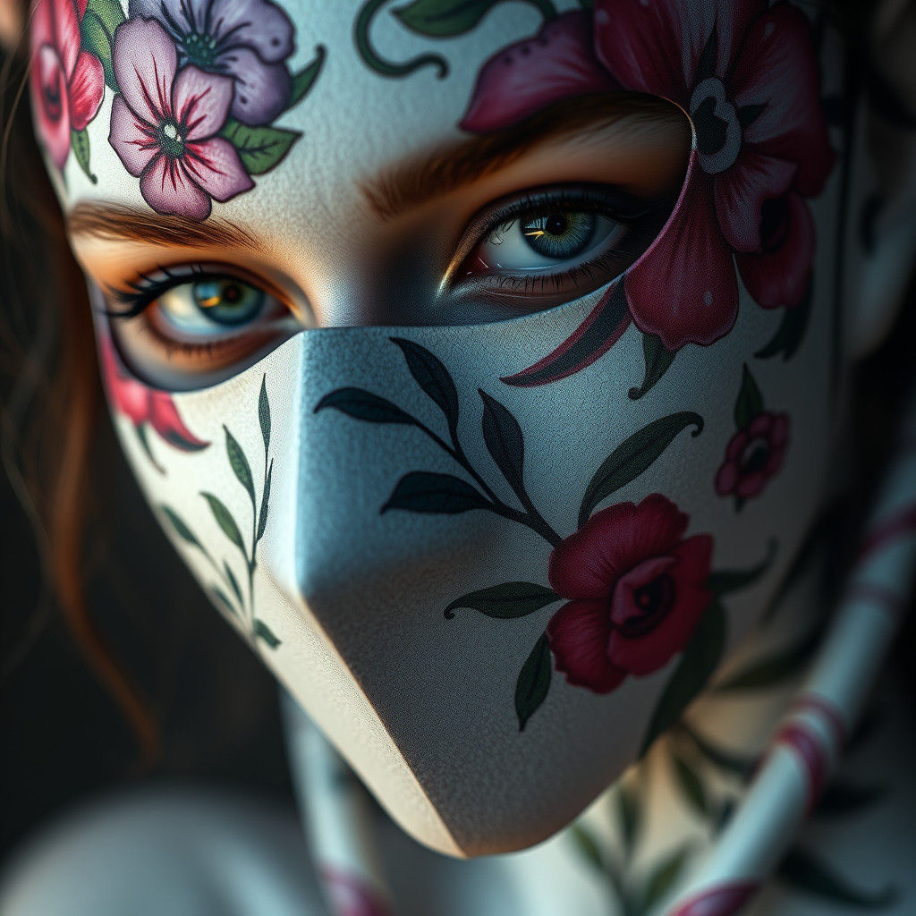 Floral Mask Portrait in Hyperdetailed Digital Art