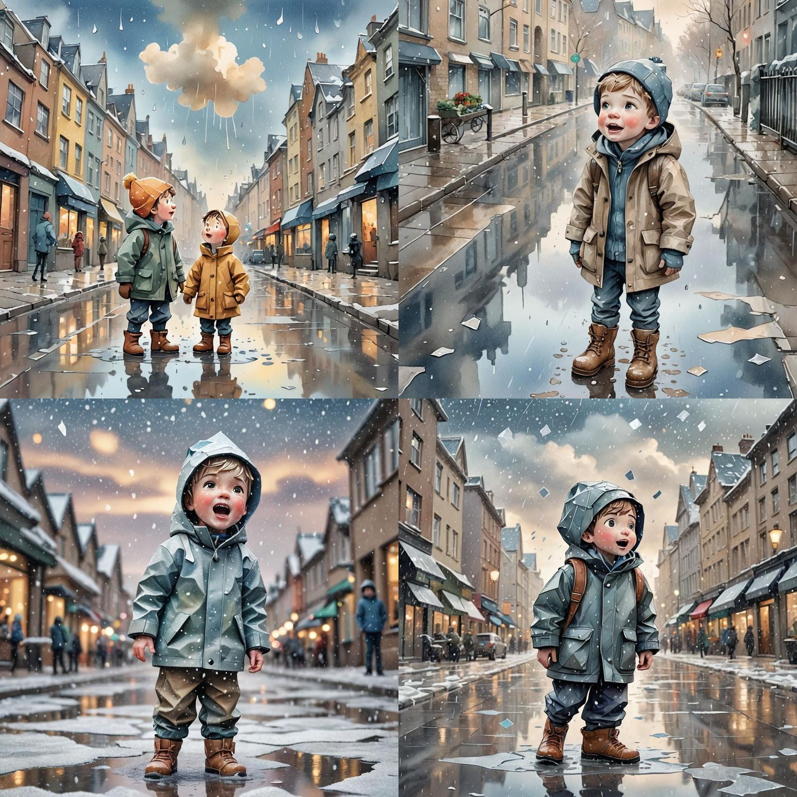 Boy Catching Raindrops: Hand-Drawn Cartoon Illustration