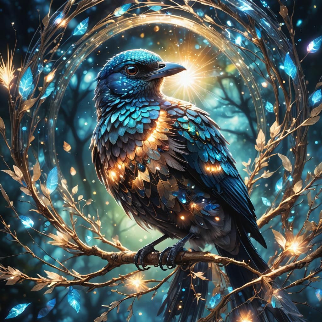 Mythical Bird with Blue Eyes Digital Illustration