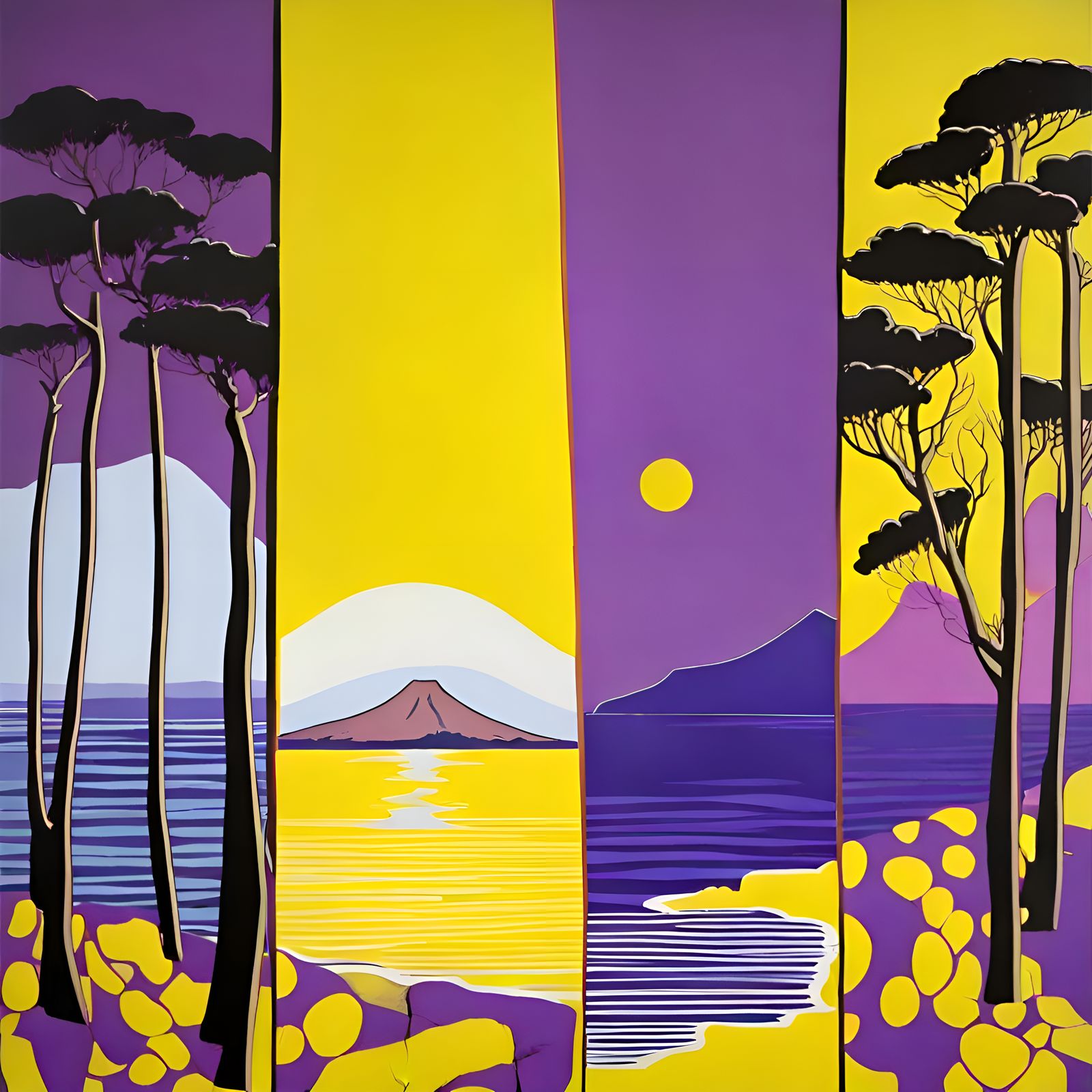 Vesuvius Pop Art Landscape in Purple and Yellow
