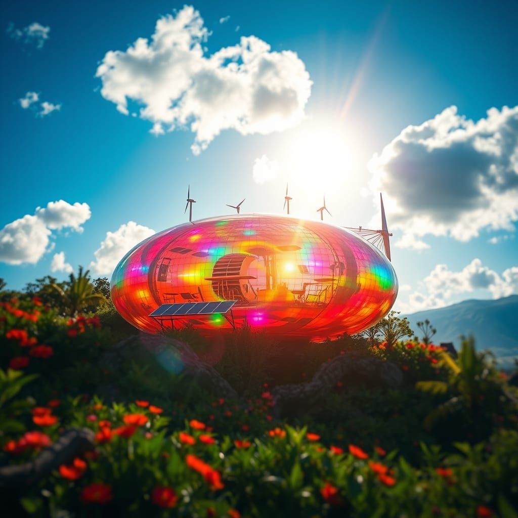 Ethereal Eco-Sphere Radiates Vibrant, Iridescent Light