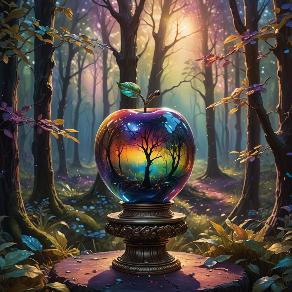 Rainbow Glass Apple in Mystical Forest