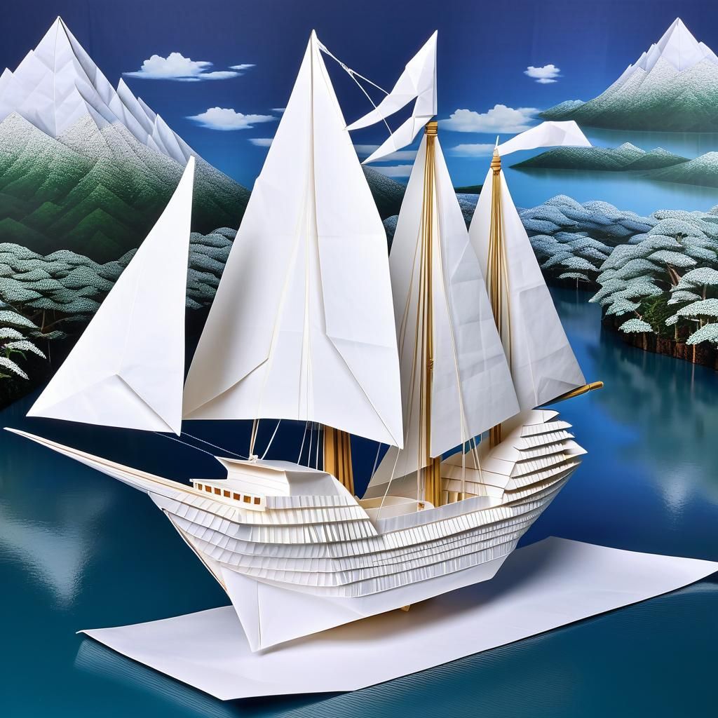 Giant Origami Ship Concept Art in Edo Style