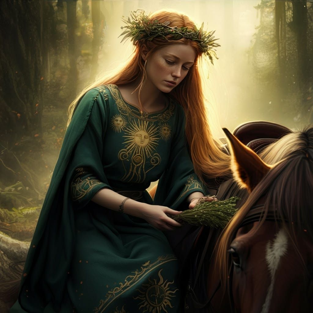 Sinthgunt: Germanic Healing Goddess in Forest Setting