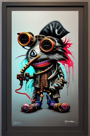 Anthromorphic Cyberpunk pirate mouse, Pixar style, goggles, Hyperdetailed, pirate hat, red bandana, neon splash art in ...