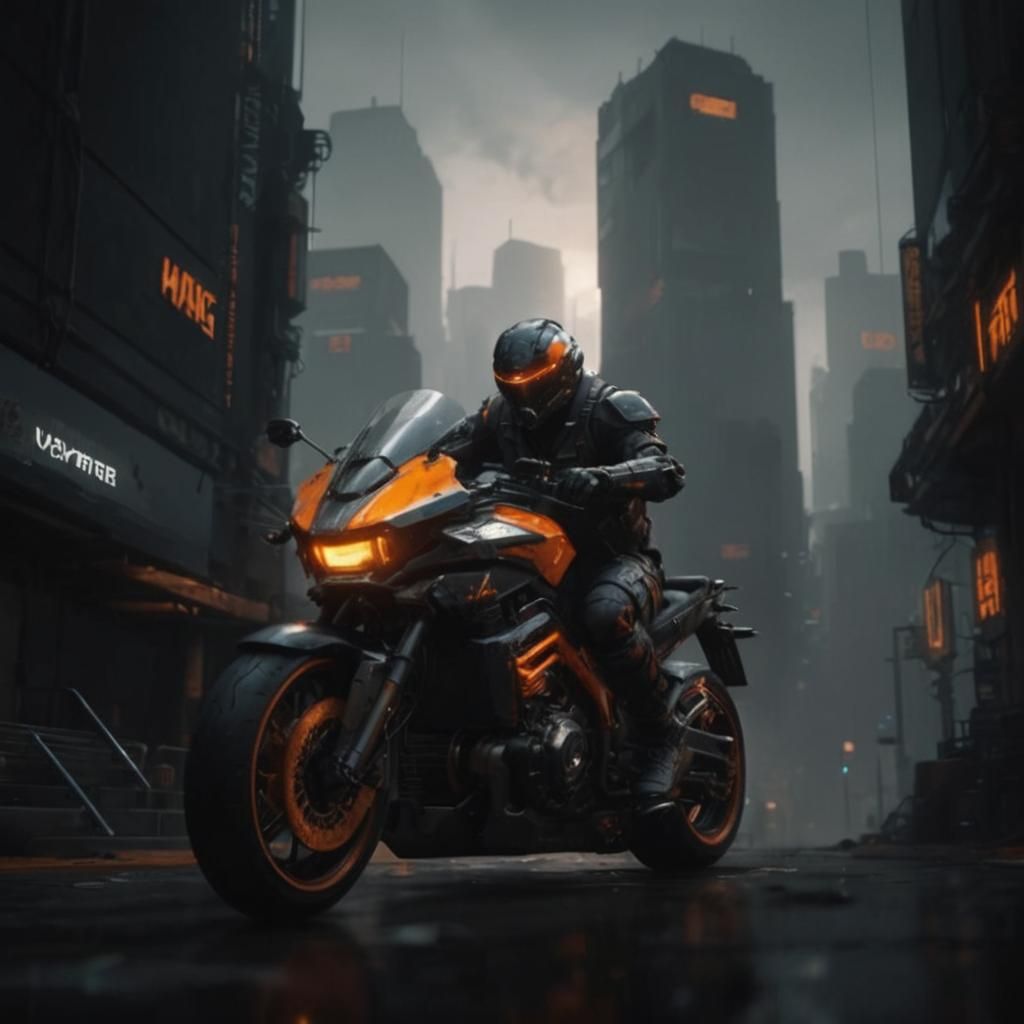 Orange and Black Cyberpunk City in 3D