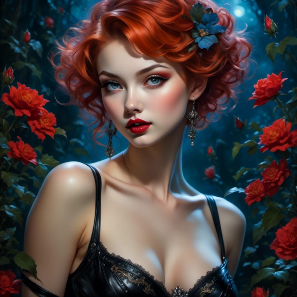 Hyperreal Gothic Pixie Portrait in Noir Style