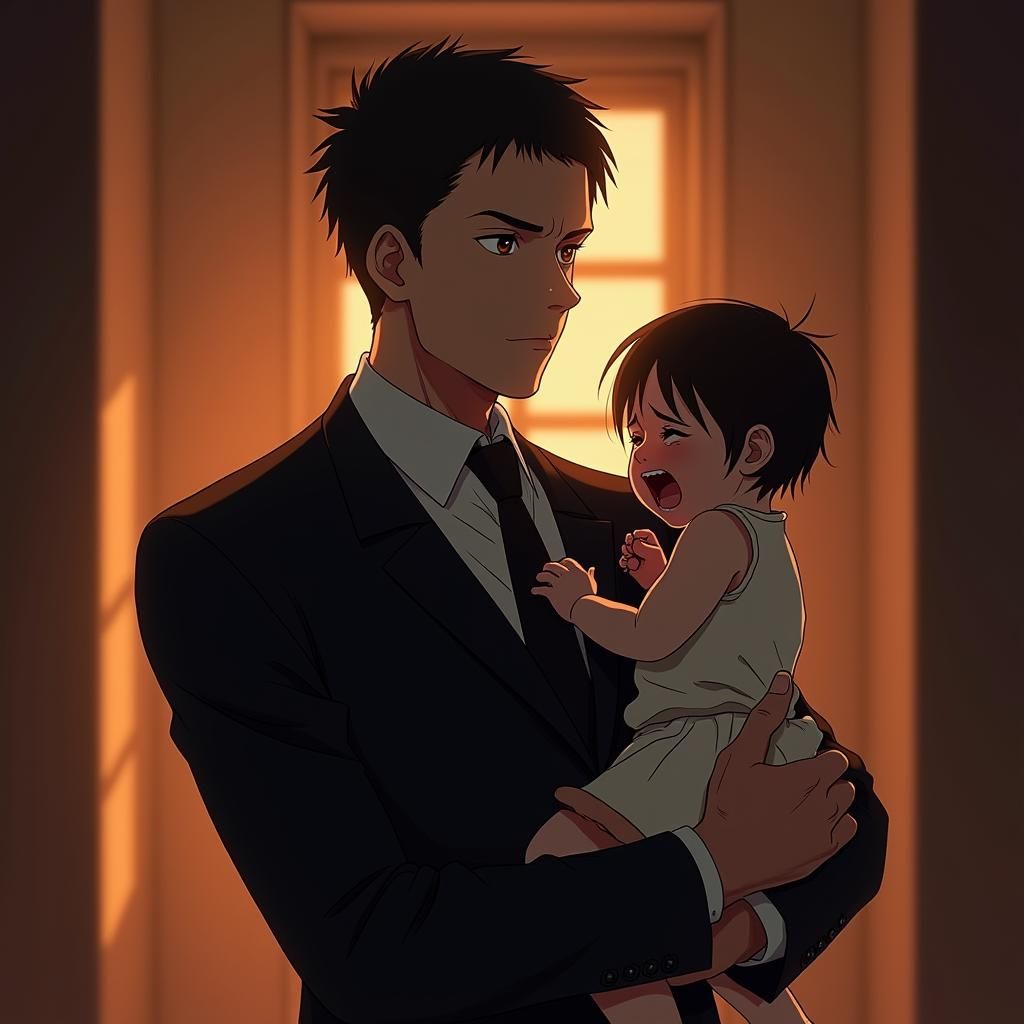 Levi Ackerman with Baby in Anime Style