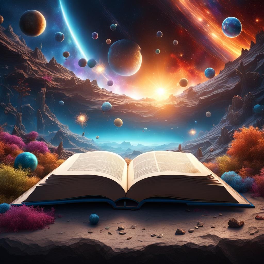 Colorful Universe Behind Open Book: Digital Matte Painting
