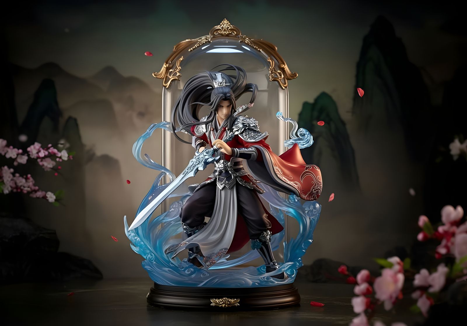 Elegant Wuxia Warrior Figurine in Ornate Box