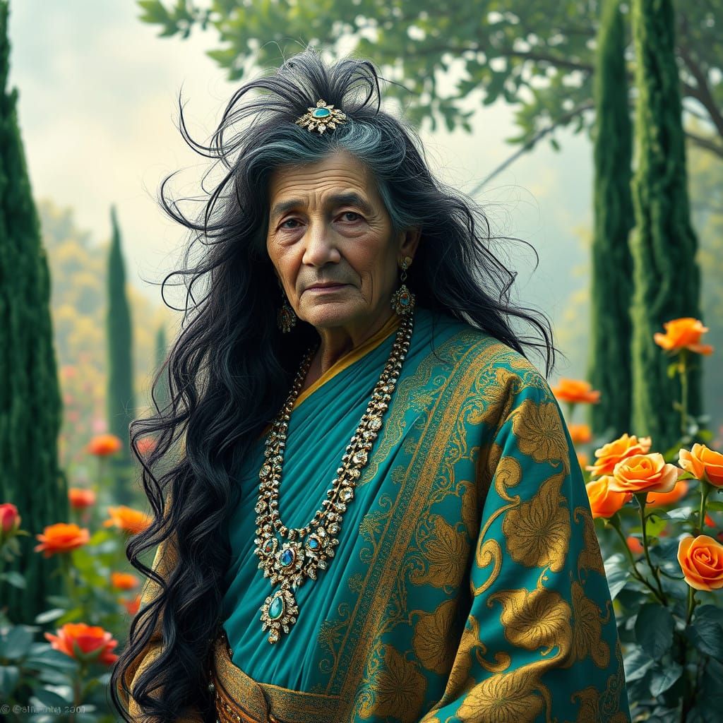 Majestic Transvestite Goddess in Turquoise Robes and Lush Ga...