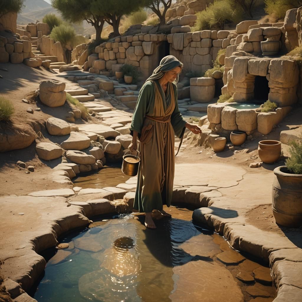 Woman at Jacob's Well Under Scorching Sun