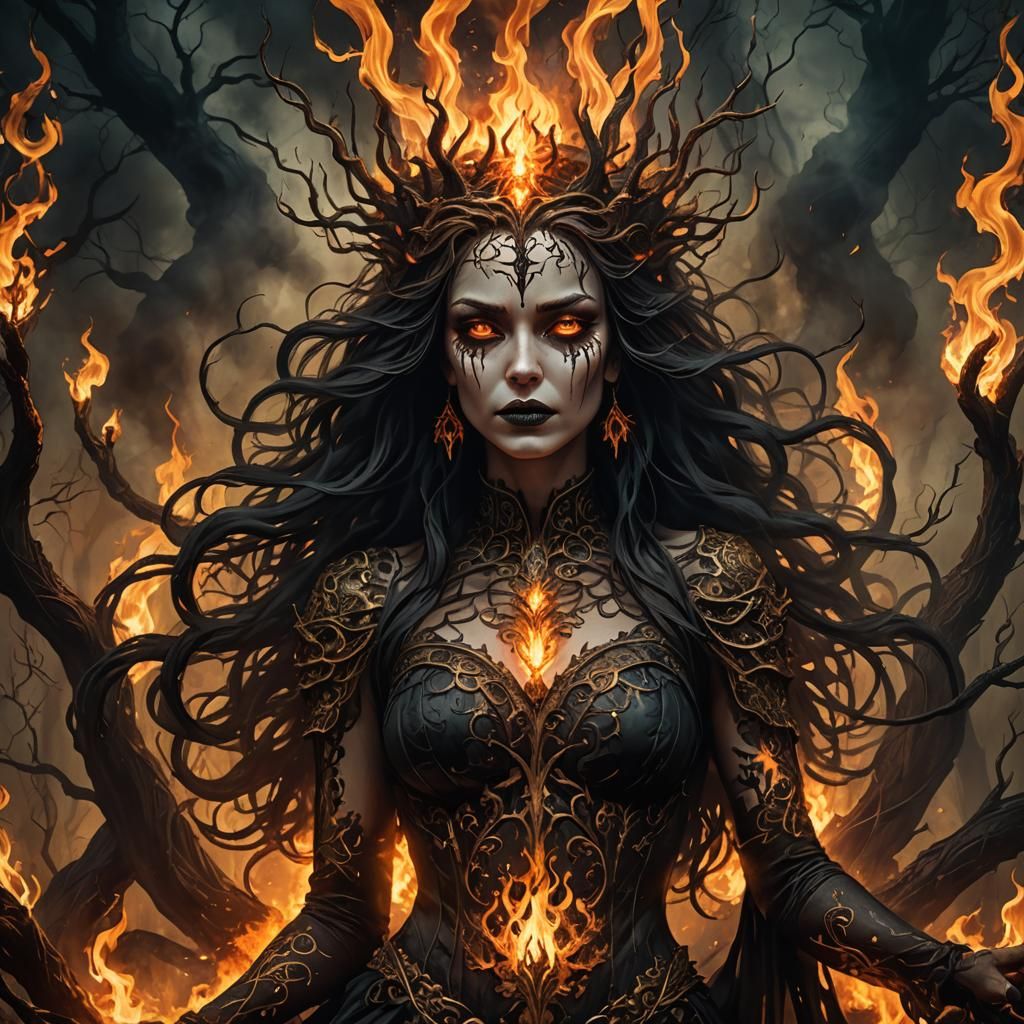 Fire Goddess in Gothic Horror Digital Painting