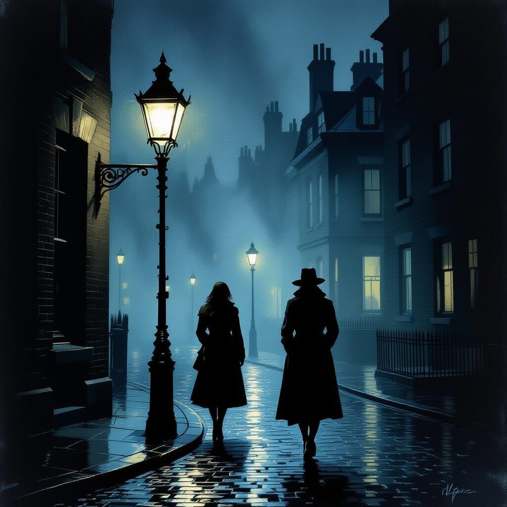 Female Detective in Foggy Victorian City