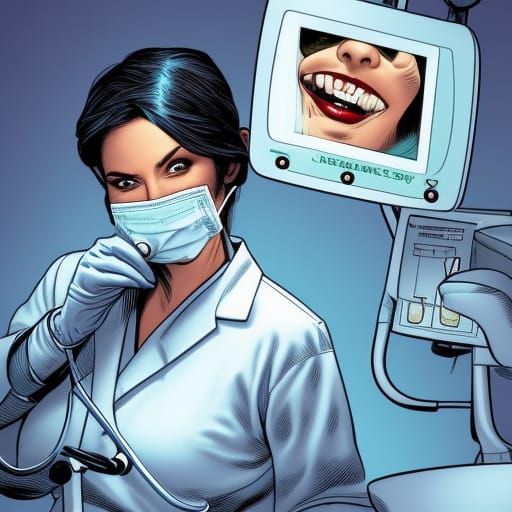 Female Dentist in Comic Book Art Style