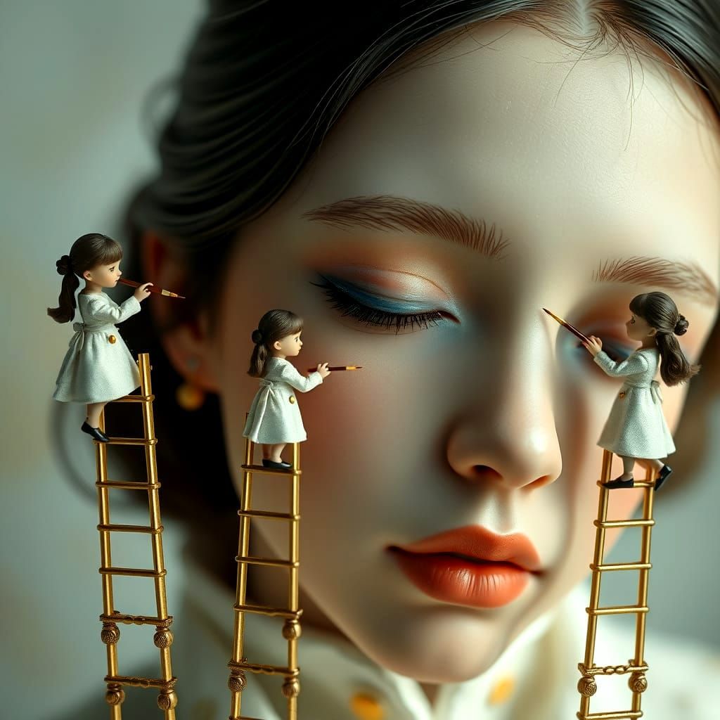 Miniature Artists Paint the Girl's Eyes in Intricate Detail