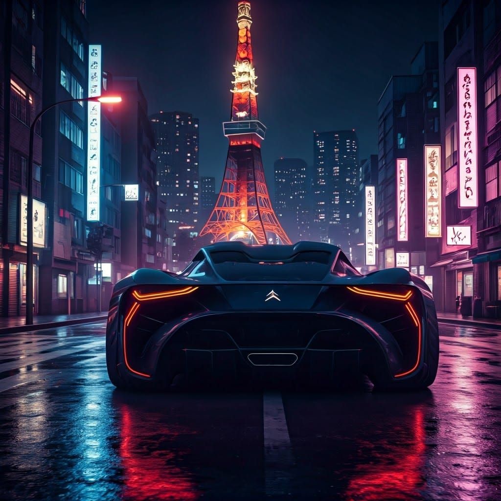 Sleek Futuristic Car Drifts Through Tokyo's Neon Streets at ...
